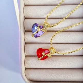 CADENA CORAZÓN FLOR - morado